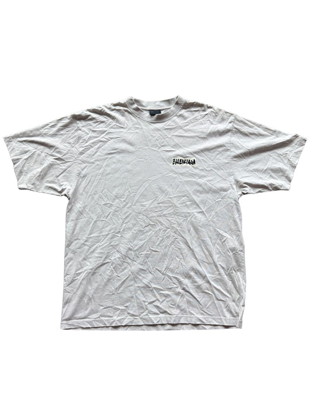 Balenciaga Tape Type Logo T-Shirt Beige Off White Medium Made Portugal